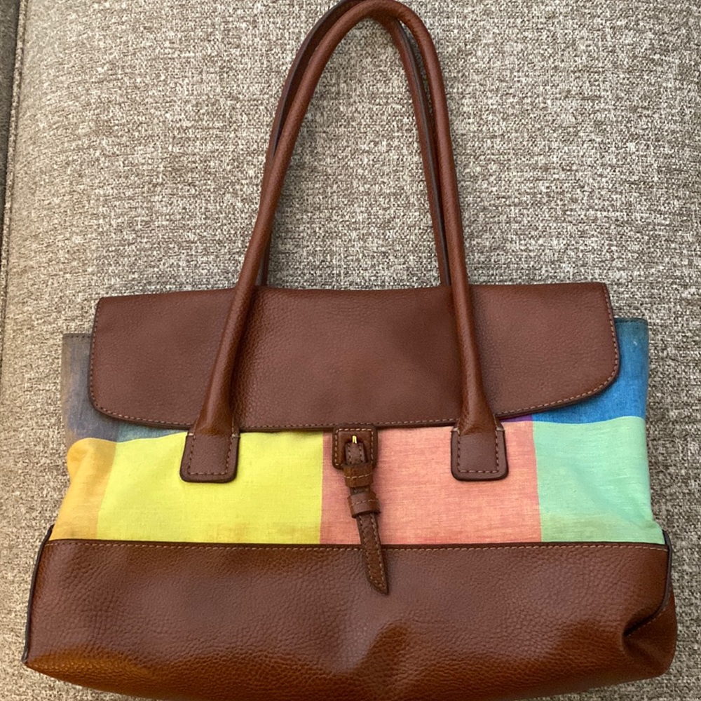 Liz Claiborne Plaid and faux Leather Shoulder Bag